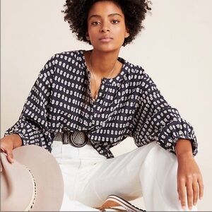 Pilcro By Anthropologie Tavi Textured Button Up Blouse Shirt Boho Size MP